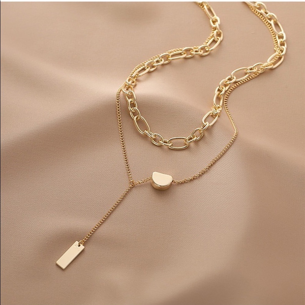 💎BOGO❗️Double 2 Layer Gold Toned Necklace chain with gold bead